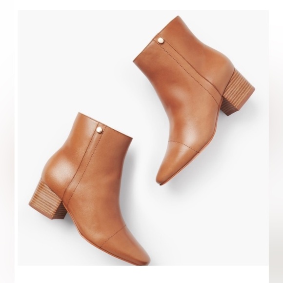 Talbots Harlow Ankle Leather Boots-Size10.5- in chestnut Zip up block heel - Picture 1 of 12
